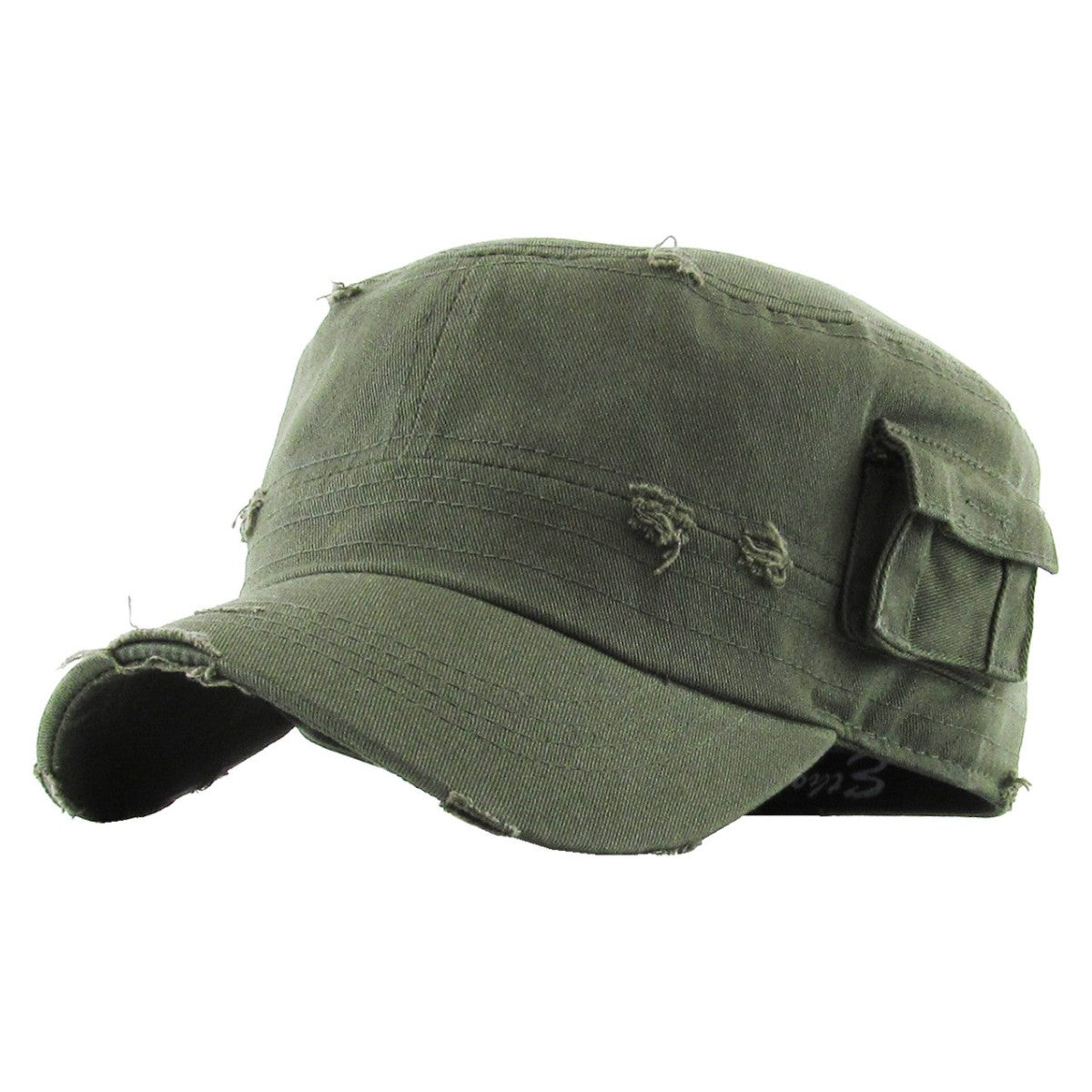 Military Cap - Vintage with Pocket, Multi-Coloured, Fitted Plain Cap