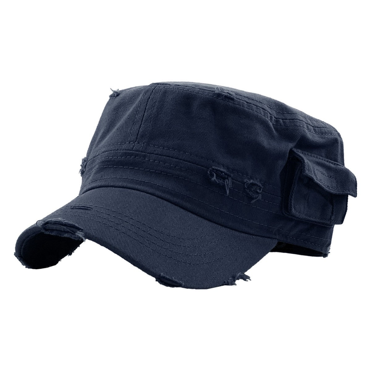Military Cap - Vintage with Pocket, Multi-Coloured, Fitted Navy Plain Cap