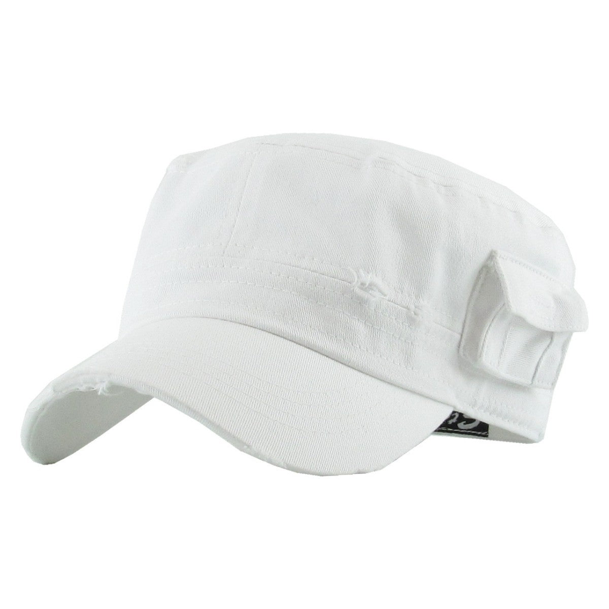 Military Cap - Vintage with Pocket, Multi-Coloured, Fitted White Plain Cap