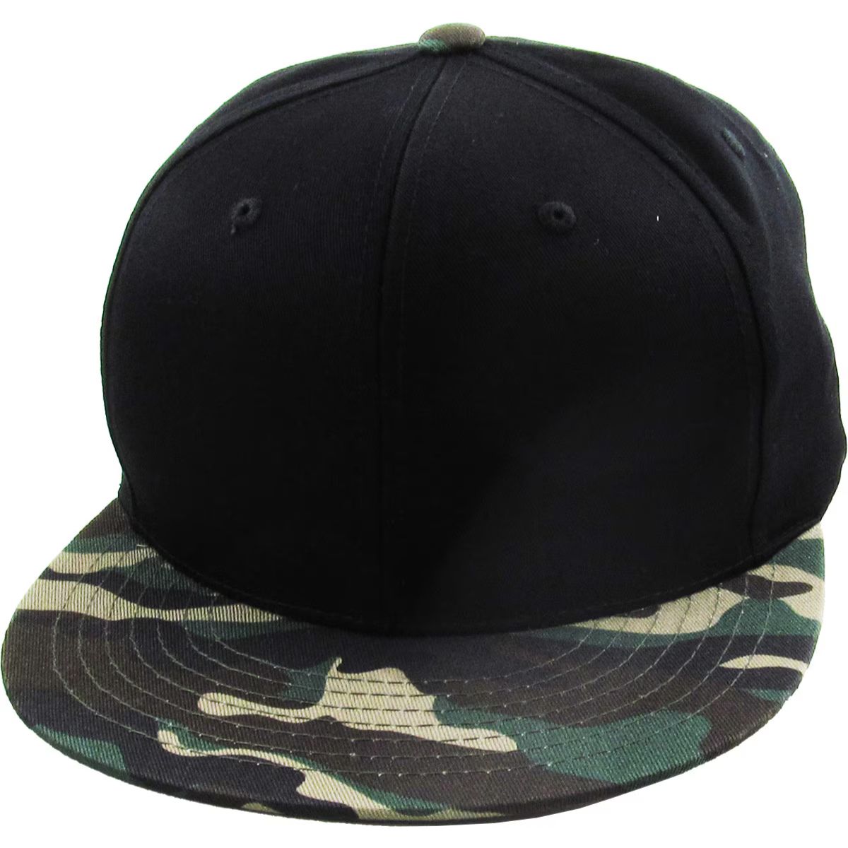 Plain Snapback cap (KNW1467) - Multi-Coloured, Adjustable Black & Green Camo 2 Tone OSFA Plain Snapback