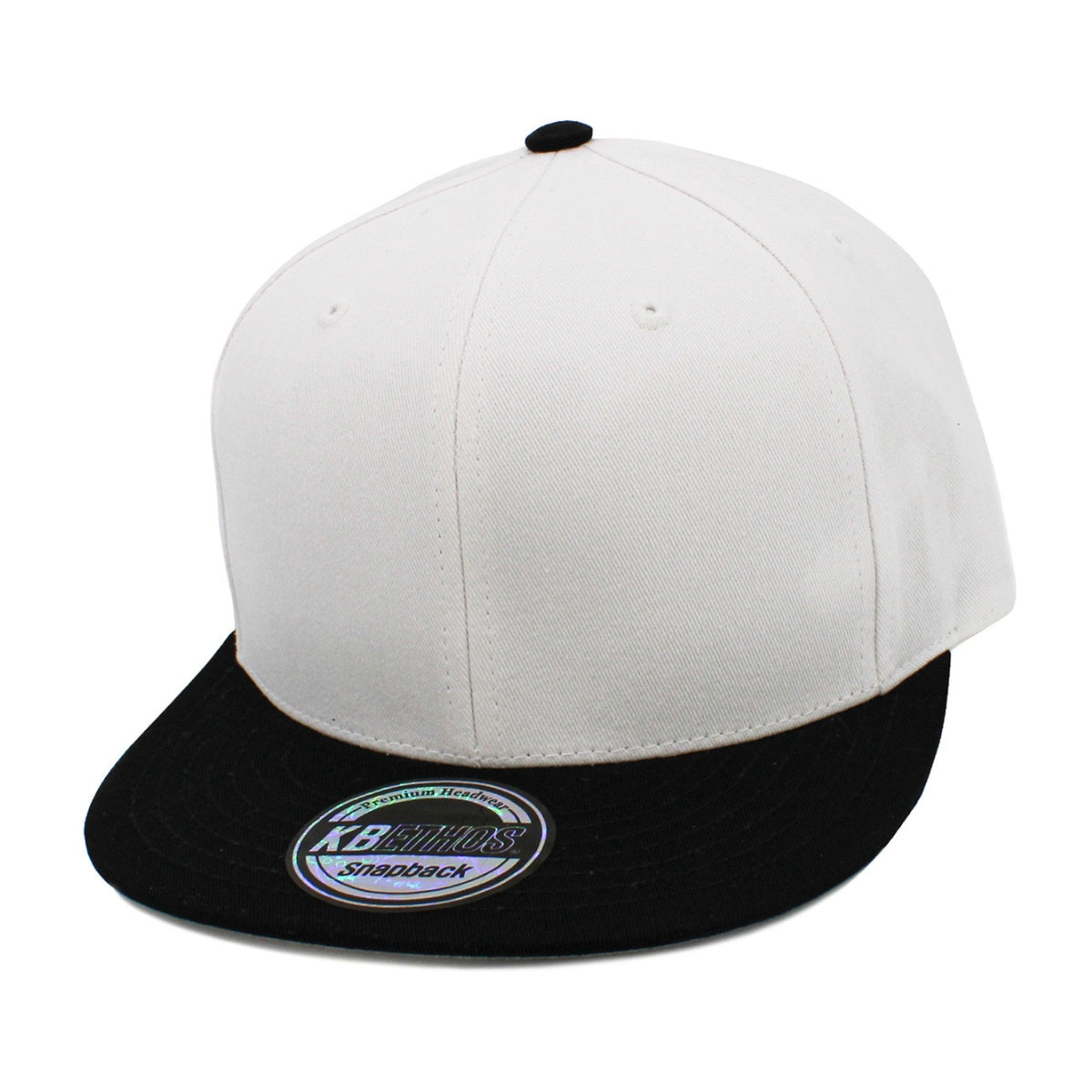 Plain Snapback cap (KNW1467) - Multi-Coloured, Adjustable White & Black 2 Tone OSFA Plain Snapback