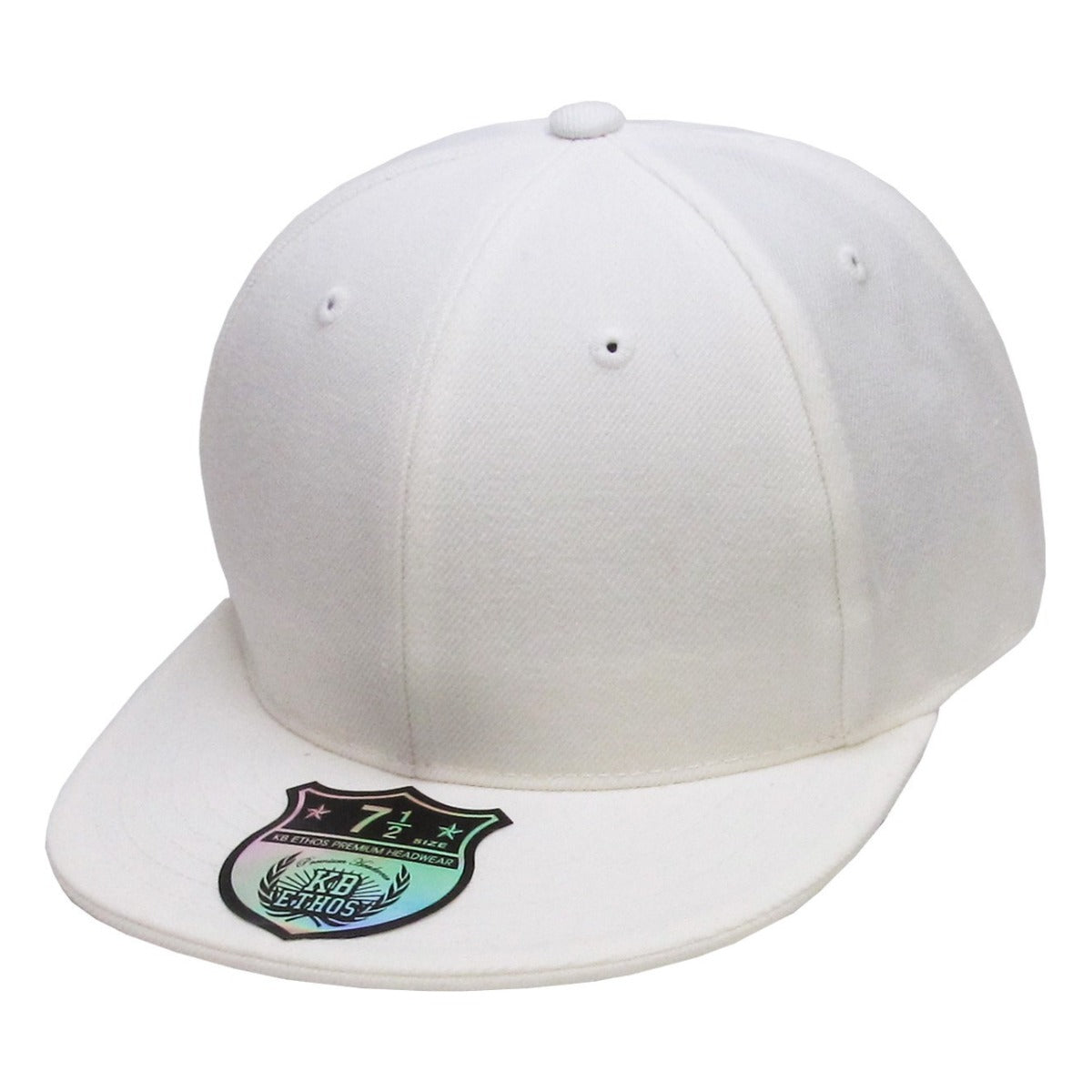 Fitted Flat Bill Cap - White, Various Sizes Plain Cap