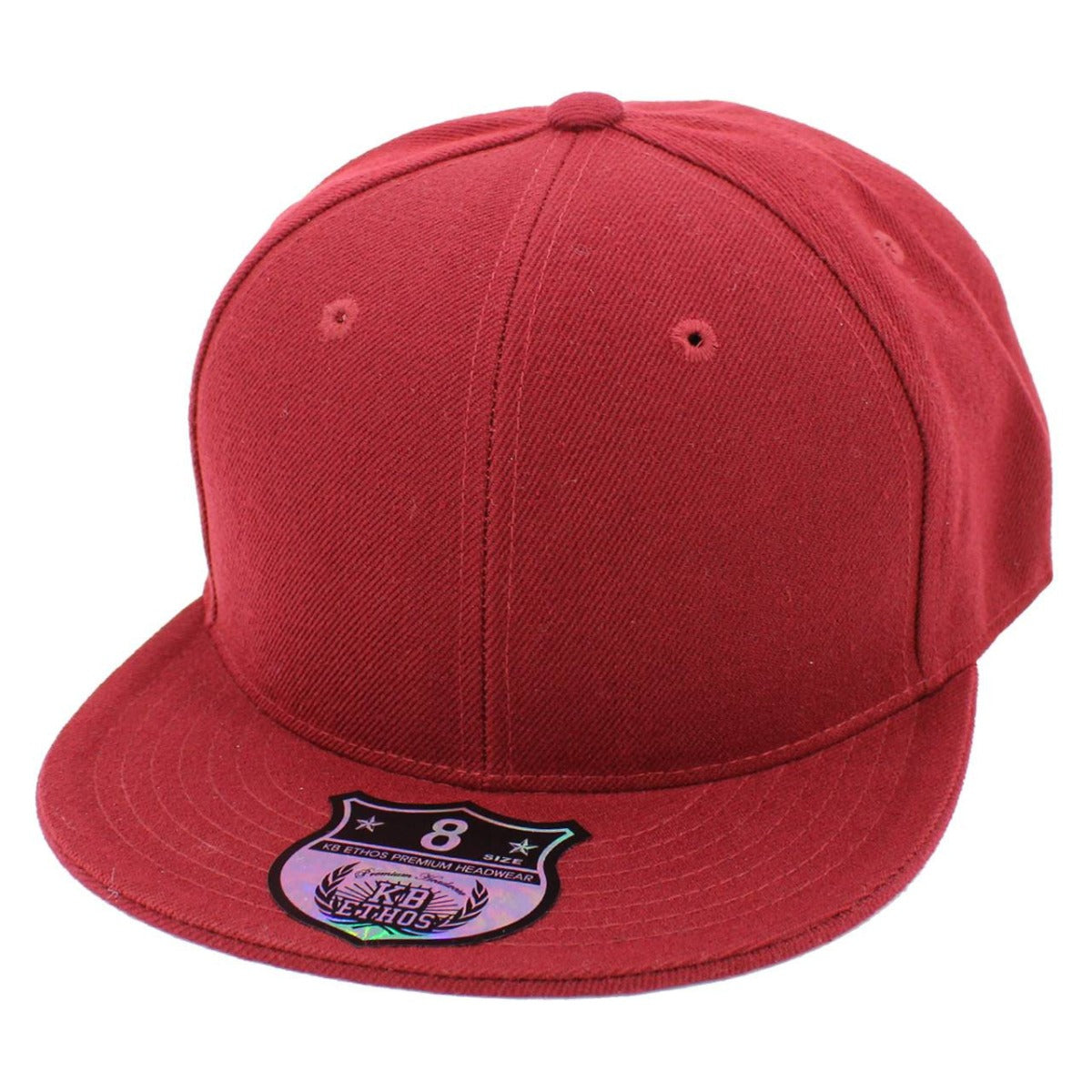 Fitted Flat Bill Cap - Burgundy, Various Sizes Plain Cap
