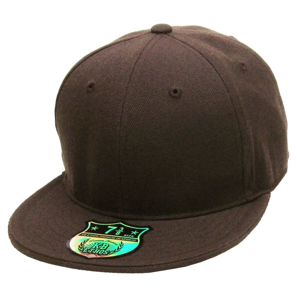 Fitted Flat Bill Cap - Brown, Various Sizes Plain Cap