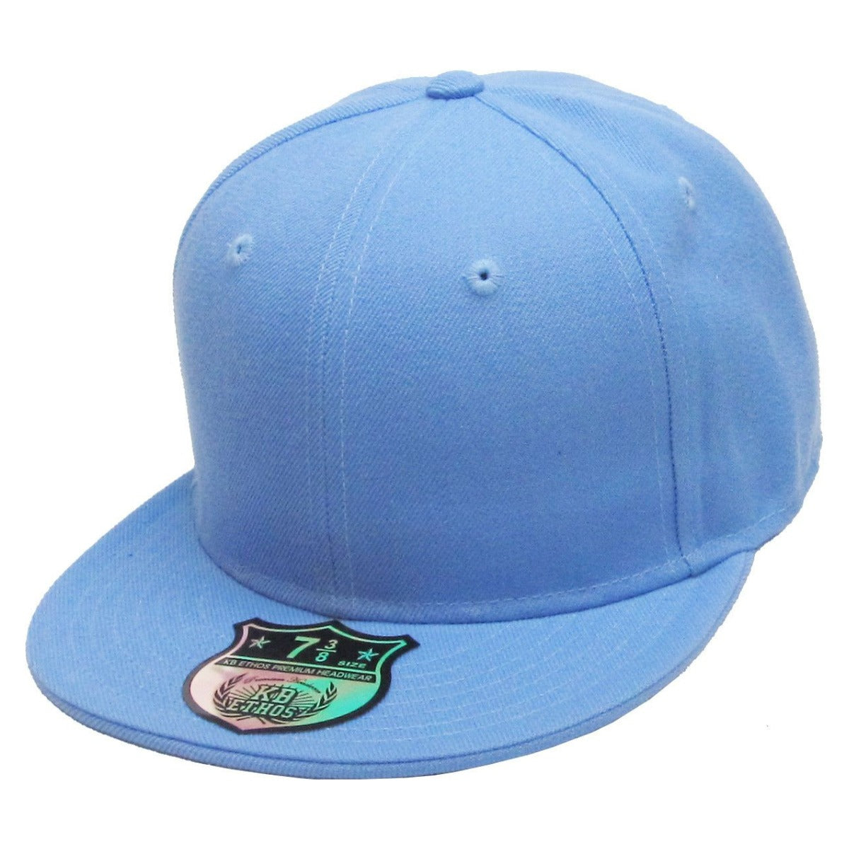 Fitted Flat Bill Cap - Sky Blue, Various Sizes Plain Cap