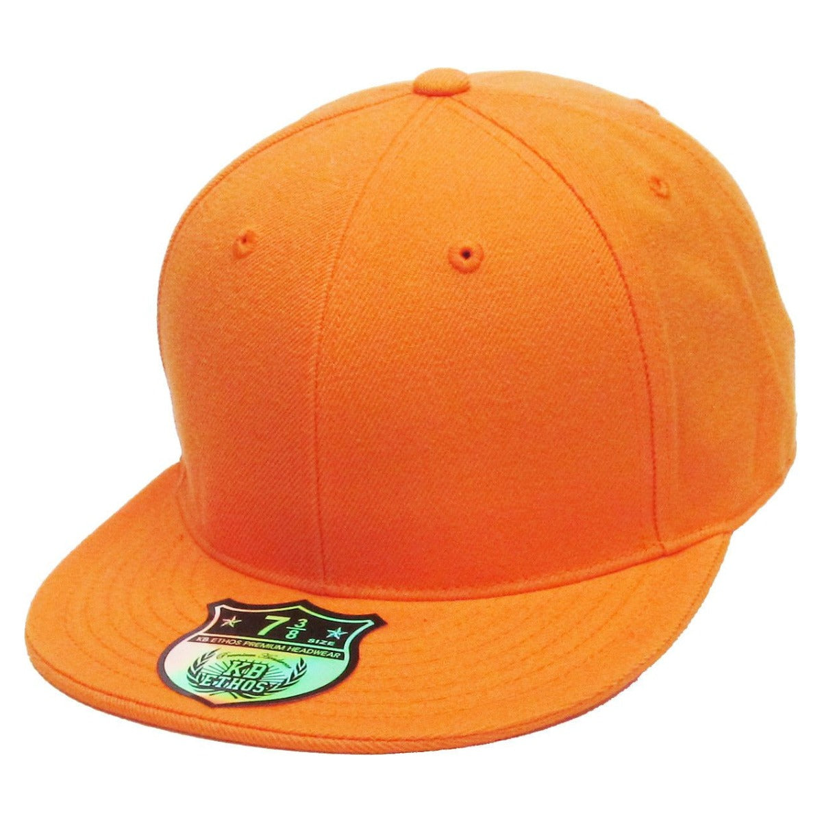 Fitted Flat Bill Cap - Orange, Various Sizes Plain Cap