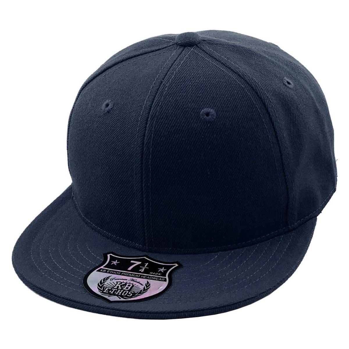 Fitted Flat Bill Cap - Navy, Various Sizes Plain Cap
