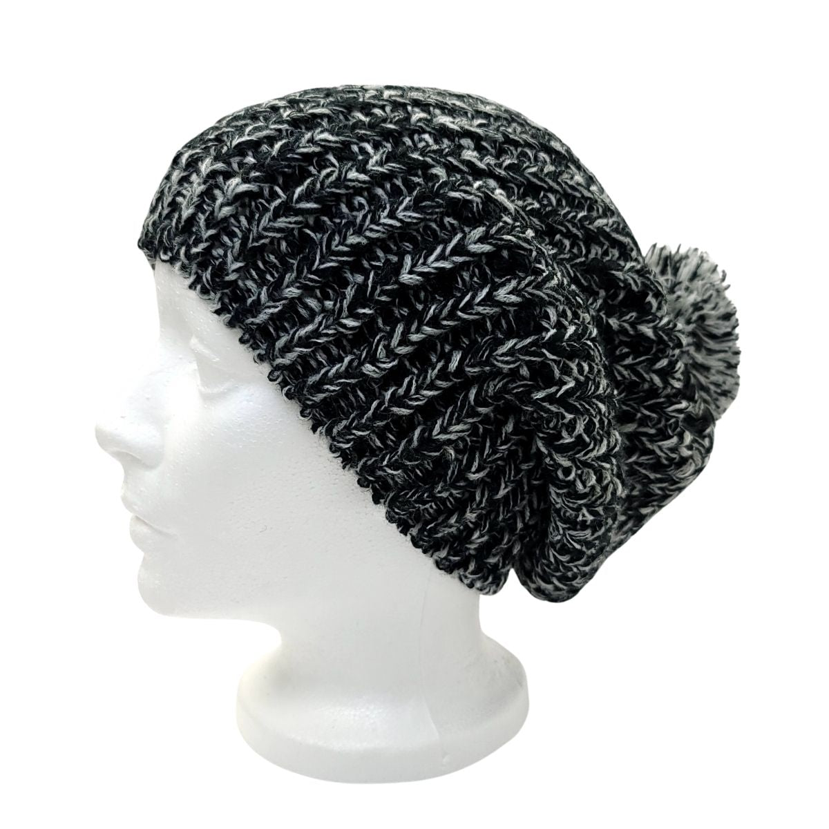Slouchy Pom Beanie - Brown & Black Black OSFA