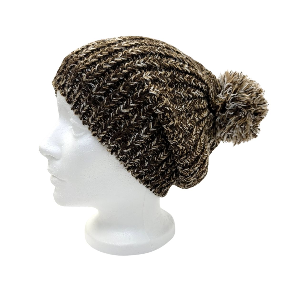 Slouchy Pom Beanie - Brown & Black Brown OSFA