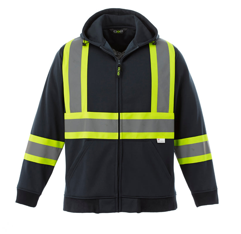 L00682 - Freedom - Hi-Vis Full Zip Hooded Sweatshirt Navy 682 adult CX2 Hi-Vis mens safety hoodie