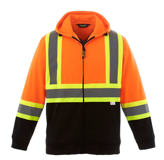 L00682 - Freedom - Hi-Vis Full Zip Hooded Sweatshirt Hi-Vis Orange 100% Polyester Brushed Fleece 682 adult CX2 Hi-Vis mens safety hoodie