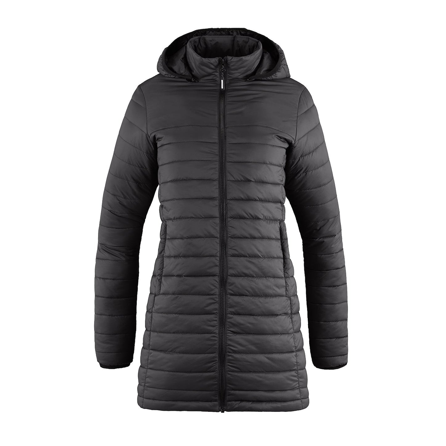 L00903 - Glacier Bay - Ladies Full Length Puffy Jacket w/ Detachable Hood Black 903 Jacket Ladies Lightweight Muskoka Trail Puffy Women