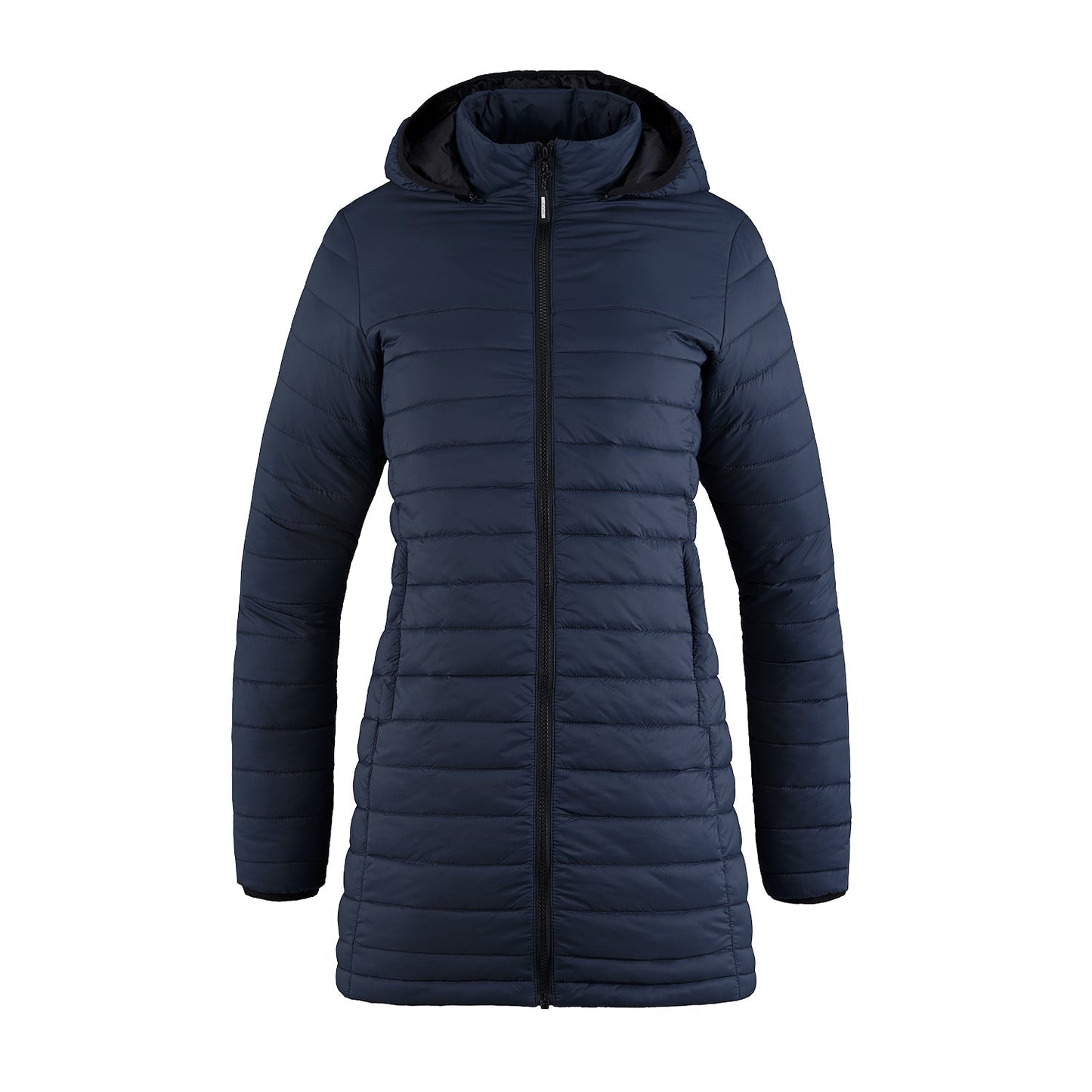 L00903 - Glacier Bay - Ladies Full Length Puffy Jacket w/ Detachable Hood Navy 903 Jacket Ladies Lightweight Muskoka Trail Puffy Women