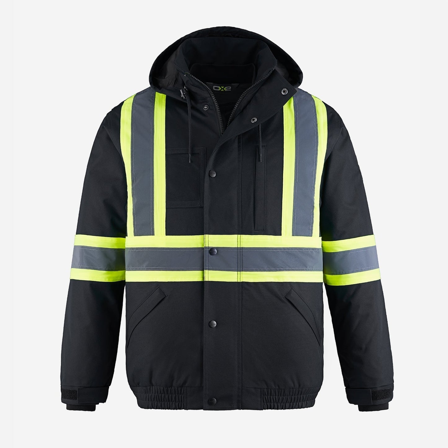 L01277 - Peterbuilt - Hi-Vis 3 in 1 Bomber Jacket w/ Detachable Hood Black 1277 adult CX2 Hi-Vis mens