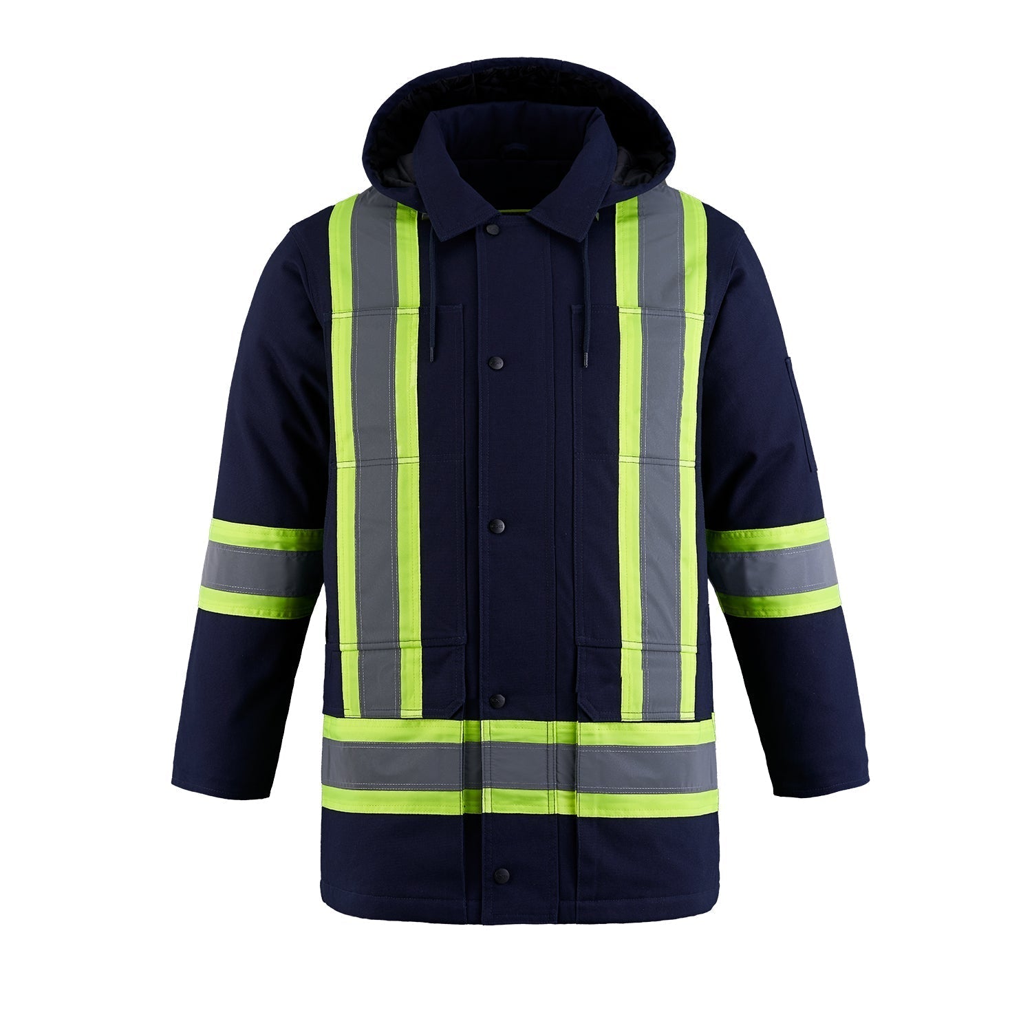 L01292 - Kingpin - Cotton Canvas Hi-Vis Insulated Parka w/ Detachable Hood Navy 1292 adult CX2 Hi-Vis mens