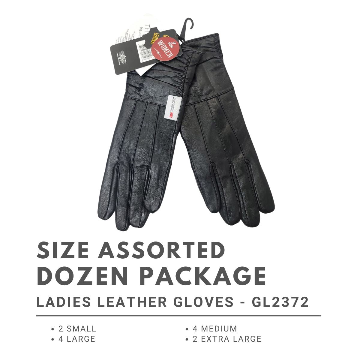 Ladies Leather Gloves - GL2372, Genuine Leather, 3 Sizes Dozen Package - S 2, M 4, L 4, XL 2 Dozen Special winter accessories
