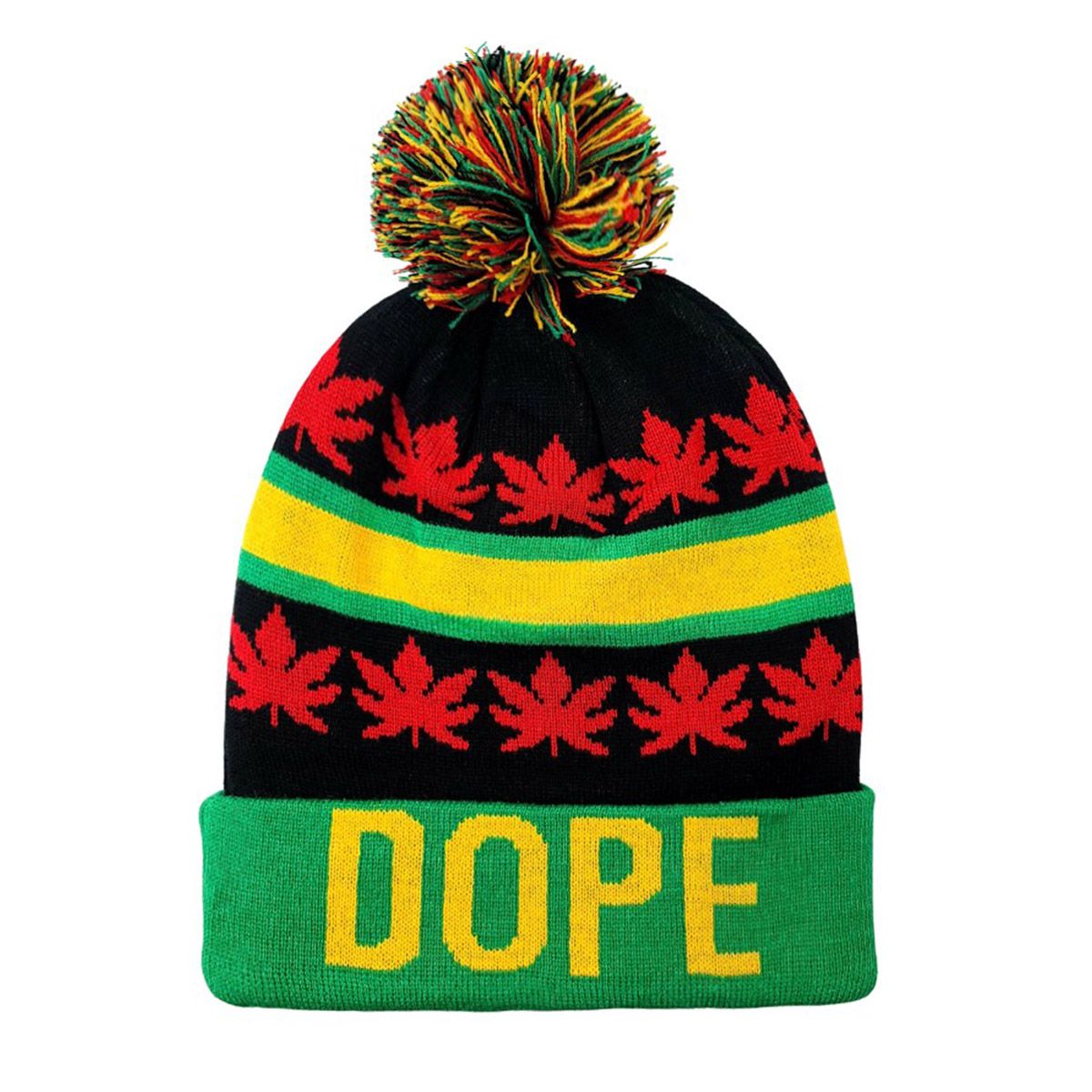 Leaves Pom Knit Toque - SWAG, HYPE, HUSH, DOPE Wordmark DOPE OSFA