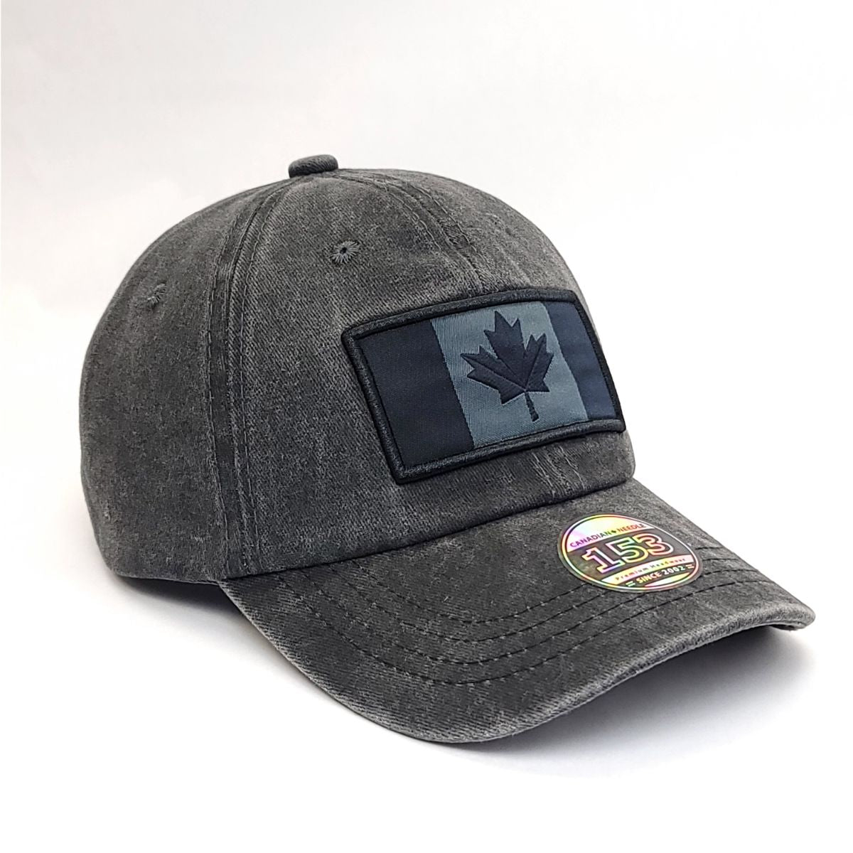 Canada Flag Cap - 1509P, Pigment Washed Cotton with Canada Flag, Black Best Seller Dad Cap