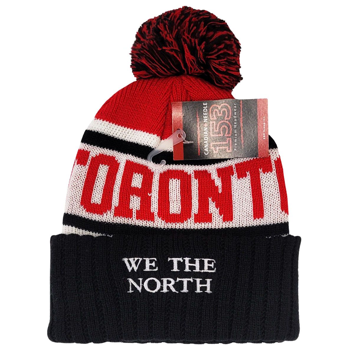 TORONTO Pom Knit Toque - Black with WE THE NORTH Wordmark on Cuff, KW1903BKWH Toronto