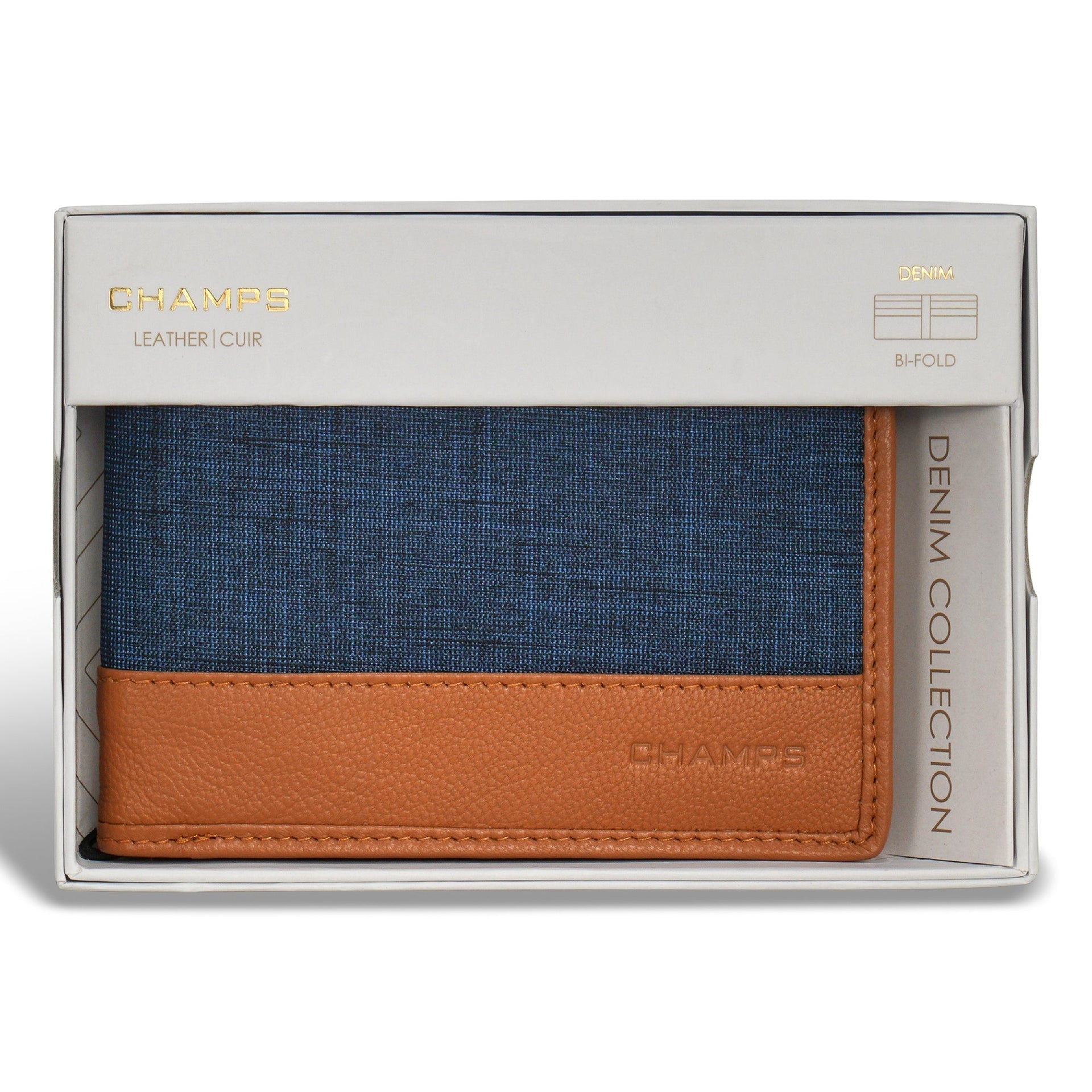 Denim / Leather Bi-Fold Wallet Champs Luggage Shopify Collective
