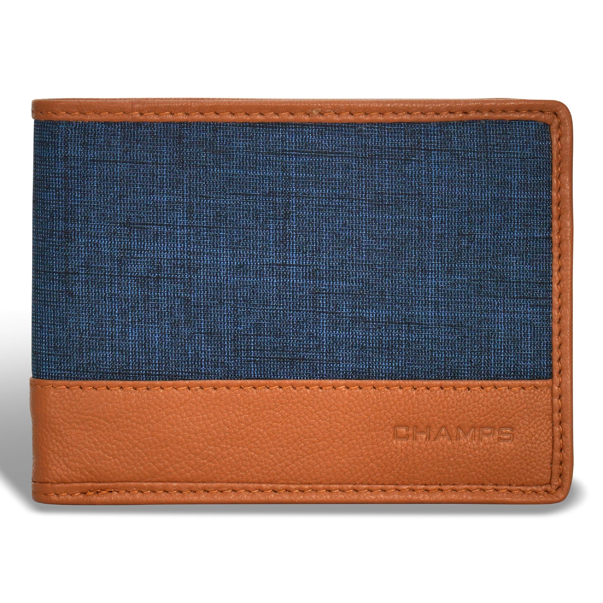 Denim / Leather Bi-Fold Wallet Tan Blue Champs Luggage Shopify Collective