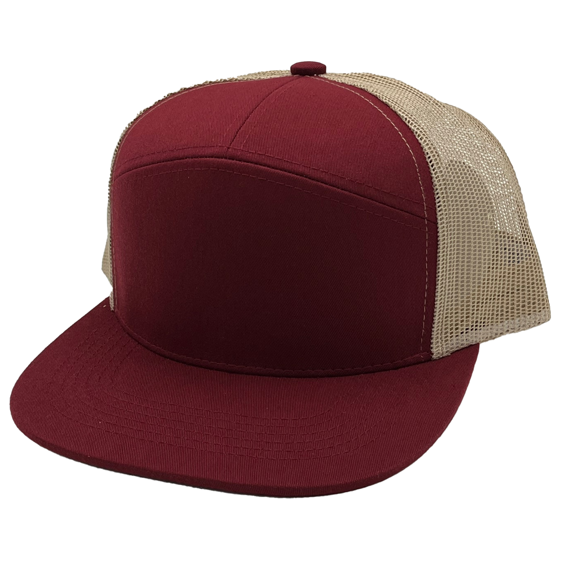 GNV-7005M - 7 Panels Mesh Flat Bill Cap Maroon Khaki One Size 7 PANELS CAP COTTON / POLYESTER FLAT hat HIGH PROFILE MESH nissi caps SNAPBACK STRUCTURED UNISEX