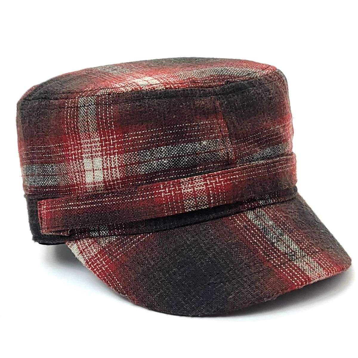 Cadet Cap -SN3929, Tartan Plaid, Red & Purple Red OSFA Military Cap
