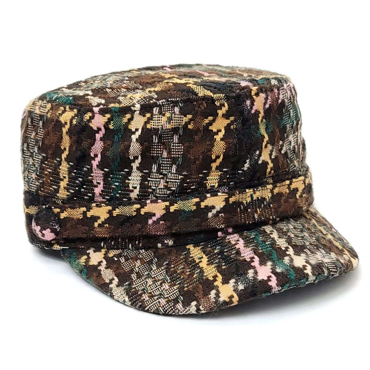 Cadet Cap - Knitted Houndstooth, XO43, Red & Brown Mix Brown Mix OSFA Military Cap