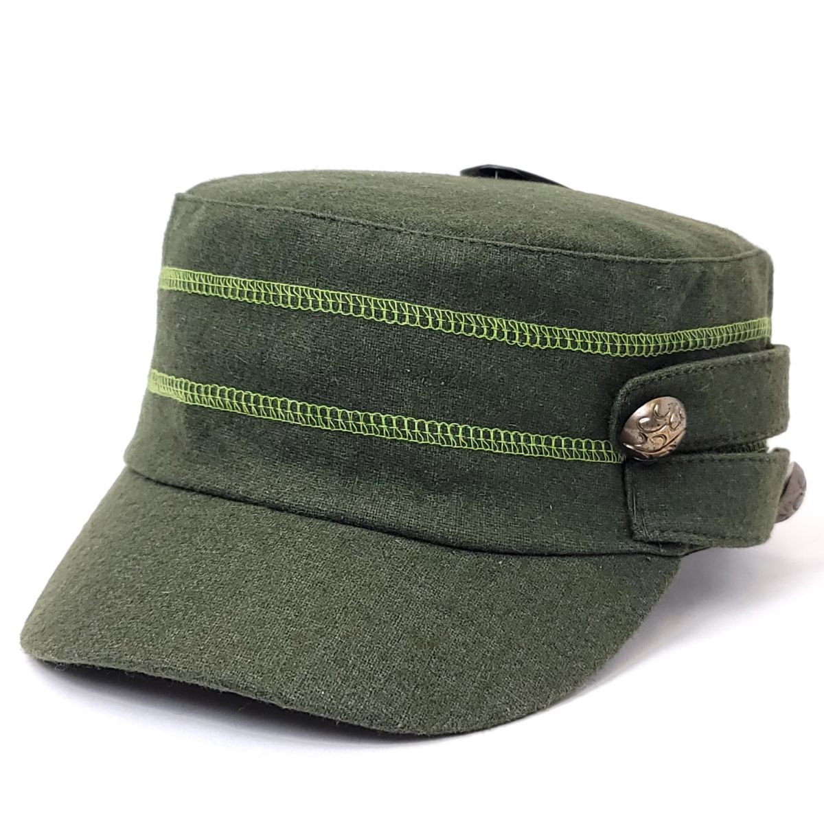 Cadet Cap - Buttons Decor, HC0717, Multi-Coloured Green OSFA Military Cap