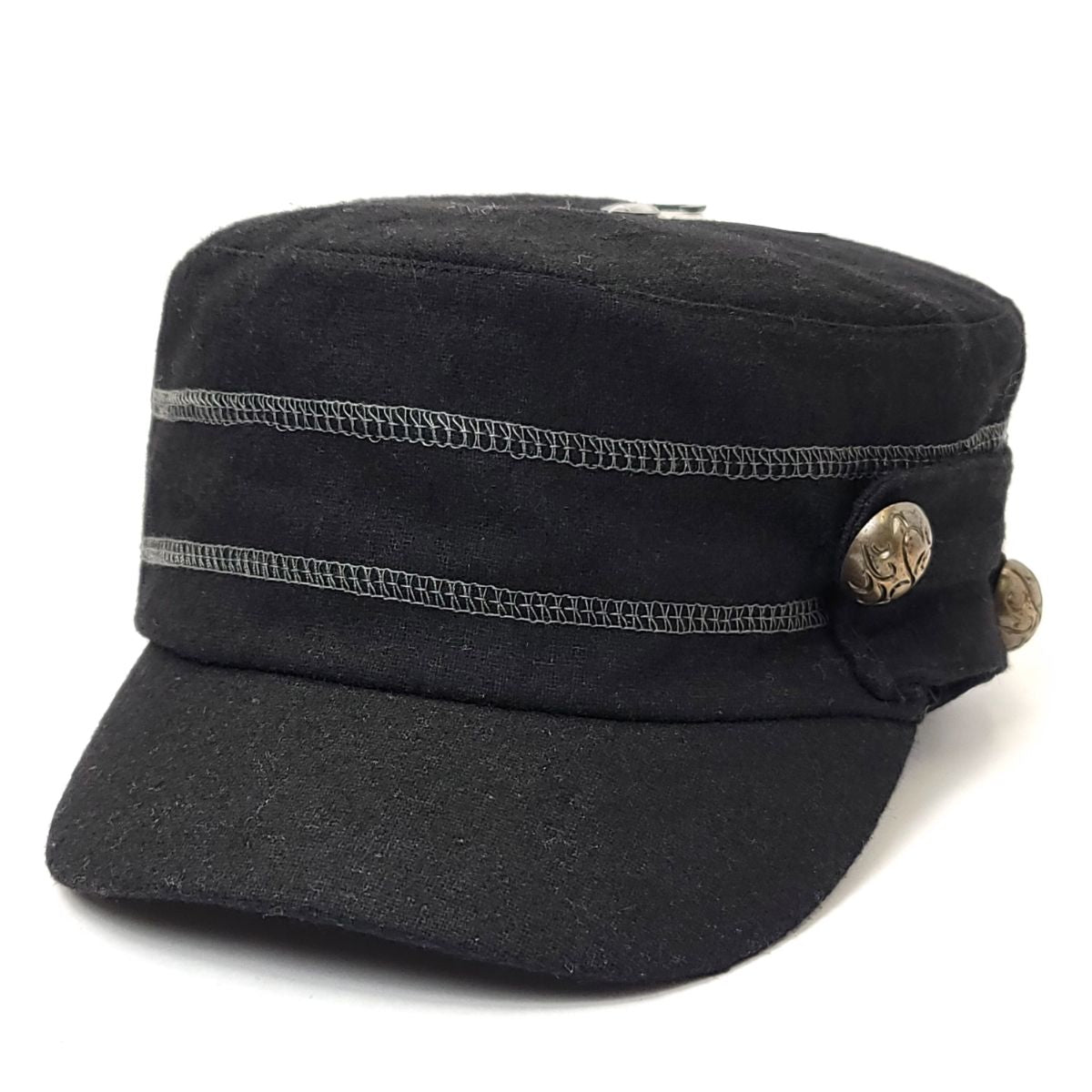 Cadet Cap - Buttons Decor, HC0717, Multi-Coloured Black OSFA Military Cap