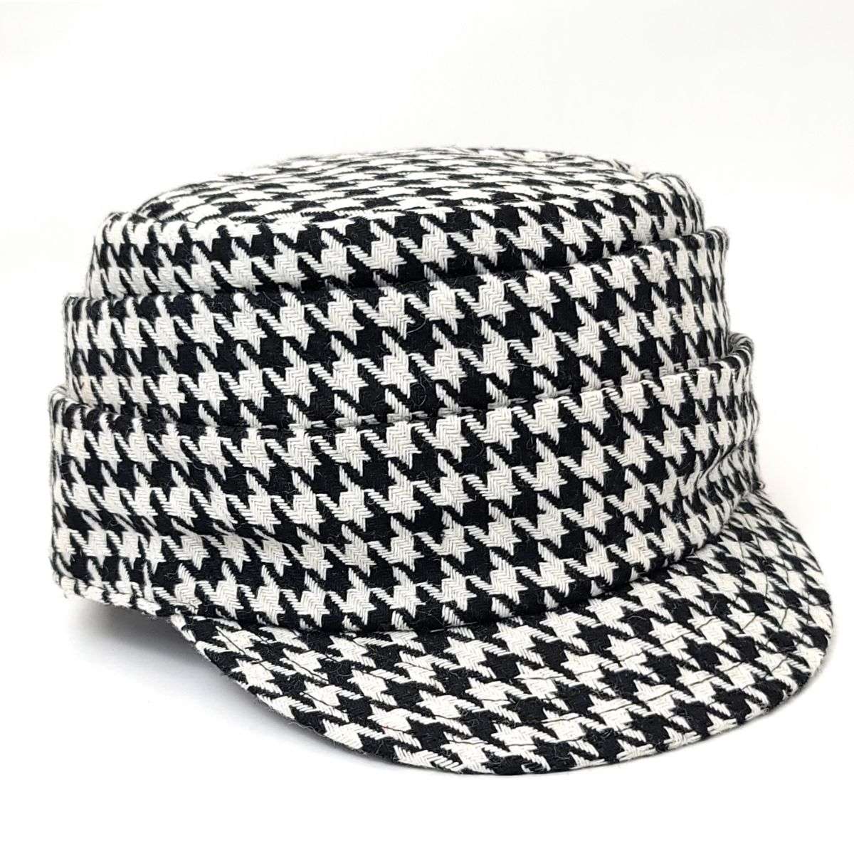 Cadet Cap - Houndstooth with Folds, 8284, Black & Brown Black OSFA Military Cap