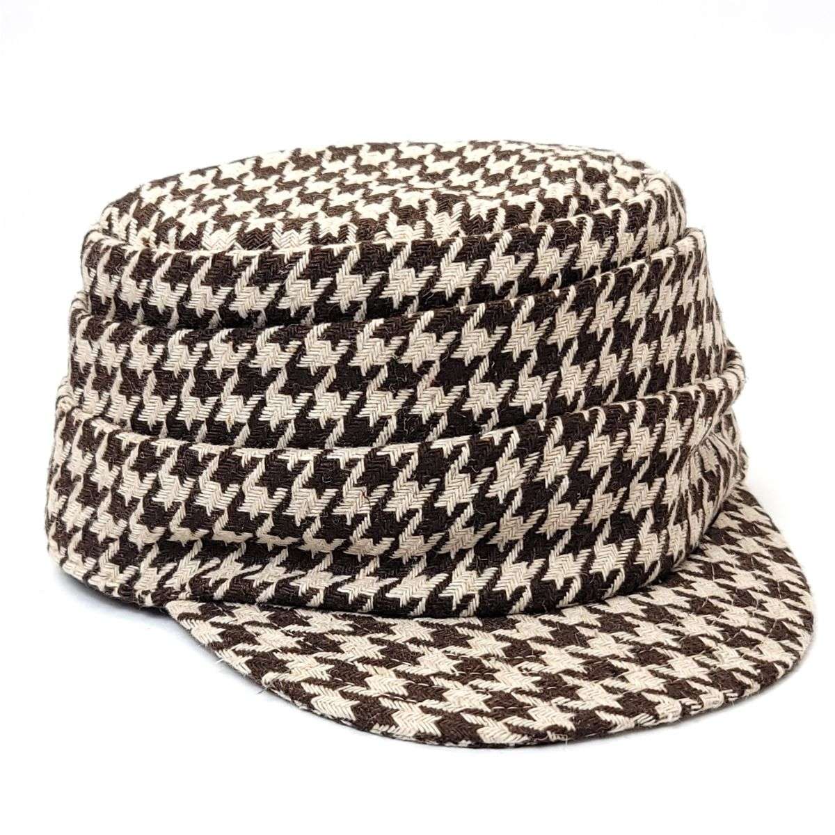 Cadet Cap - Houndstooth with Folds, 8284, Black & Brown Brown OSFA Military Cap