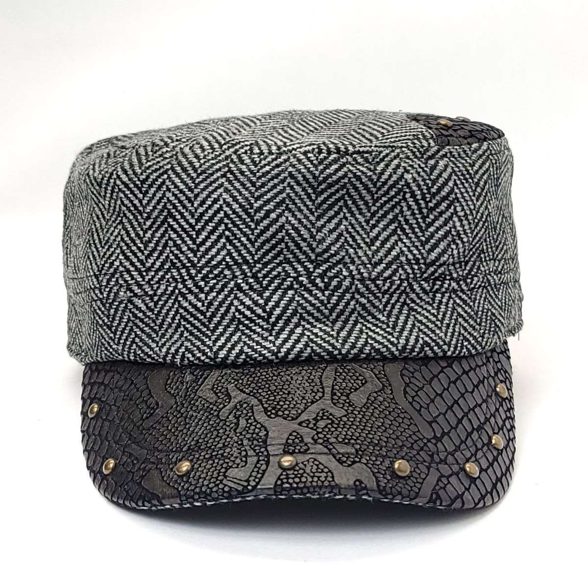 Cadet Cap - Herringbone, PU Leather Visor, BS3889, Black & Brown Military Cap