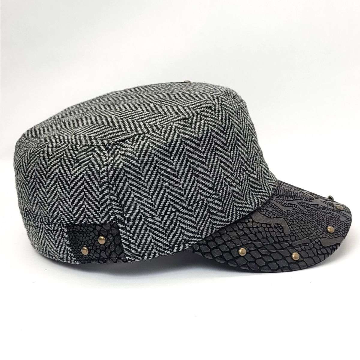 Cadet Cap - Herringbone, PU Leather Visor, BS3889, Black & Brown Military Cap