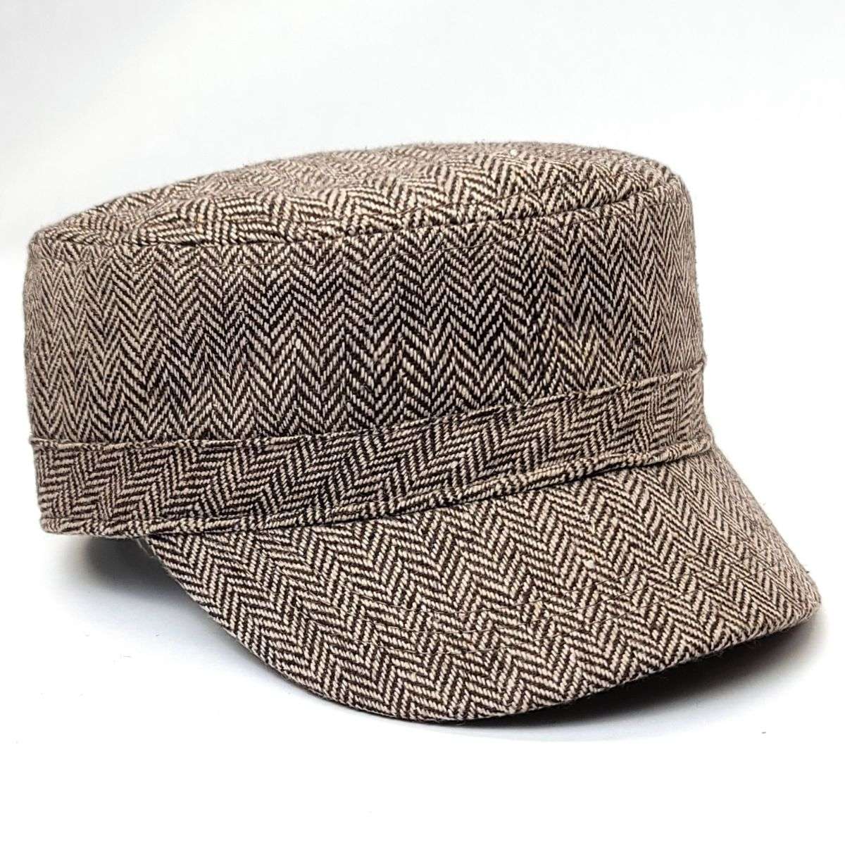 Cadet Cap - Herringbone 9693, Dark Brown & Brown, Velcro Brown OSFA Military Cap