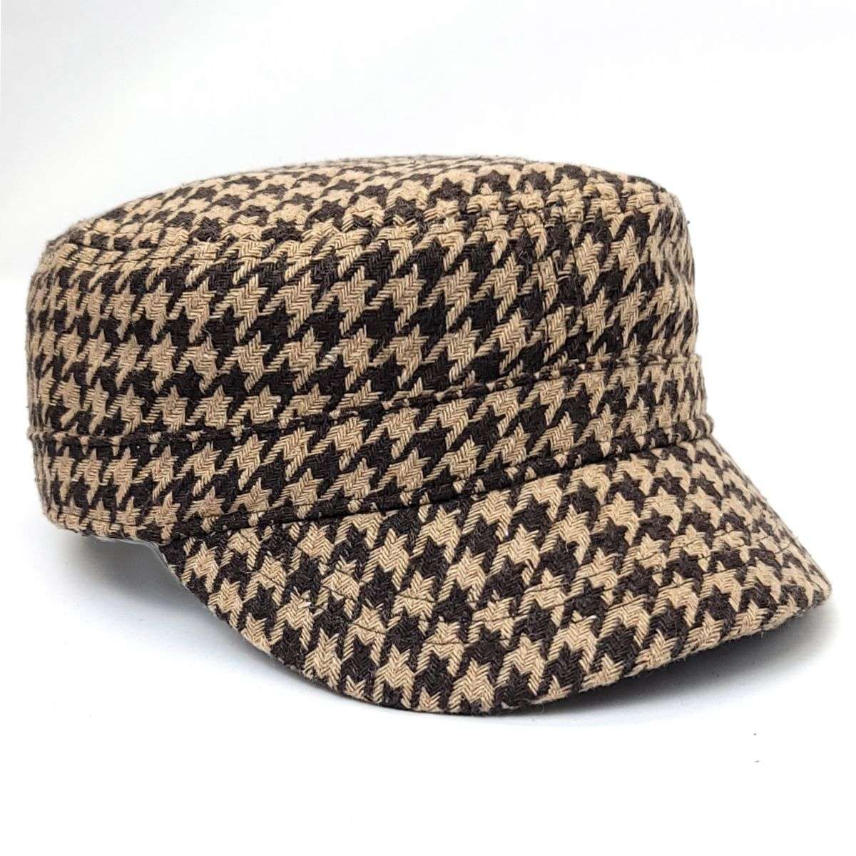 Cadet Cap - Houndstooth, 19097, Multi-Coloured Brown & Khaki OSFA Military Cap