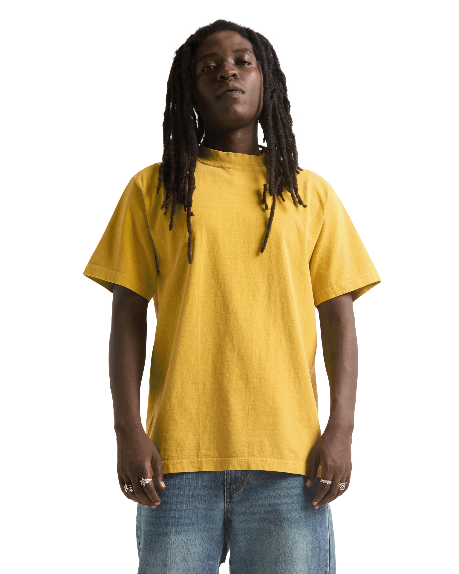 Max Heavyweight Garment Dye - 7.5 oz Mustard COTTON GARMENT DYE GARMENT DYES Heavyweight MEN MEN TEE OVERSIZED Pigment Dye shaka Shaka Wear SHORTSLEEVES shsdparentproduct t-shirt TEE tshirts