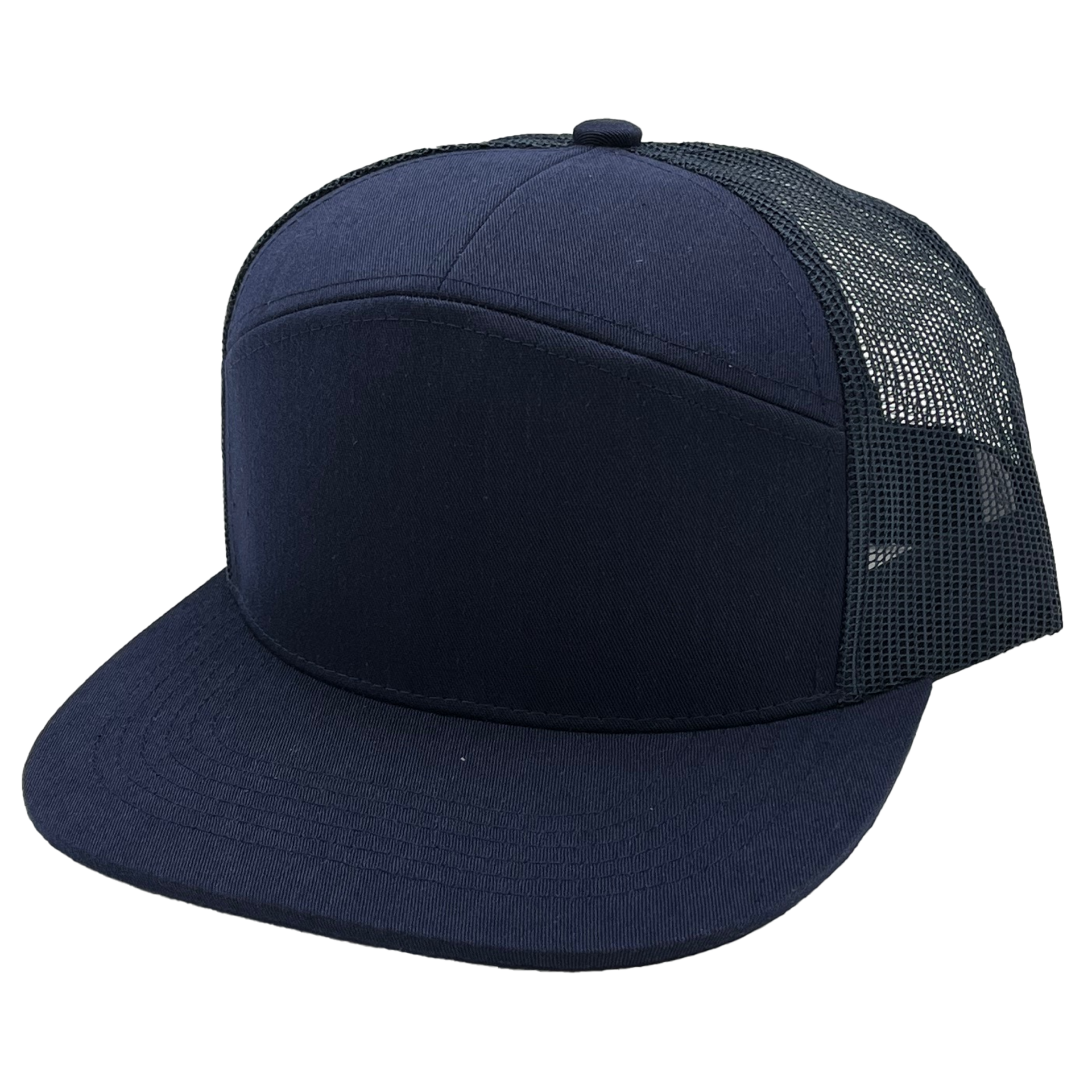 GNV-7005M - 7 Panels Mesh Flat Bill Cap Navy Navy One Size 7 PANELS CAP COTTON / POLYESTER FLAT hat HIGH PROFILE MESH nissi caps SNAPBACK STRUCTURED UNISEX