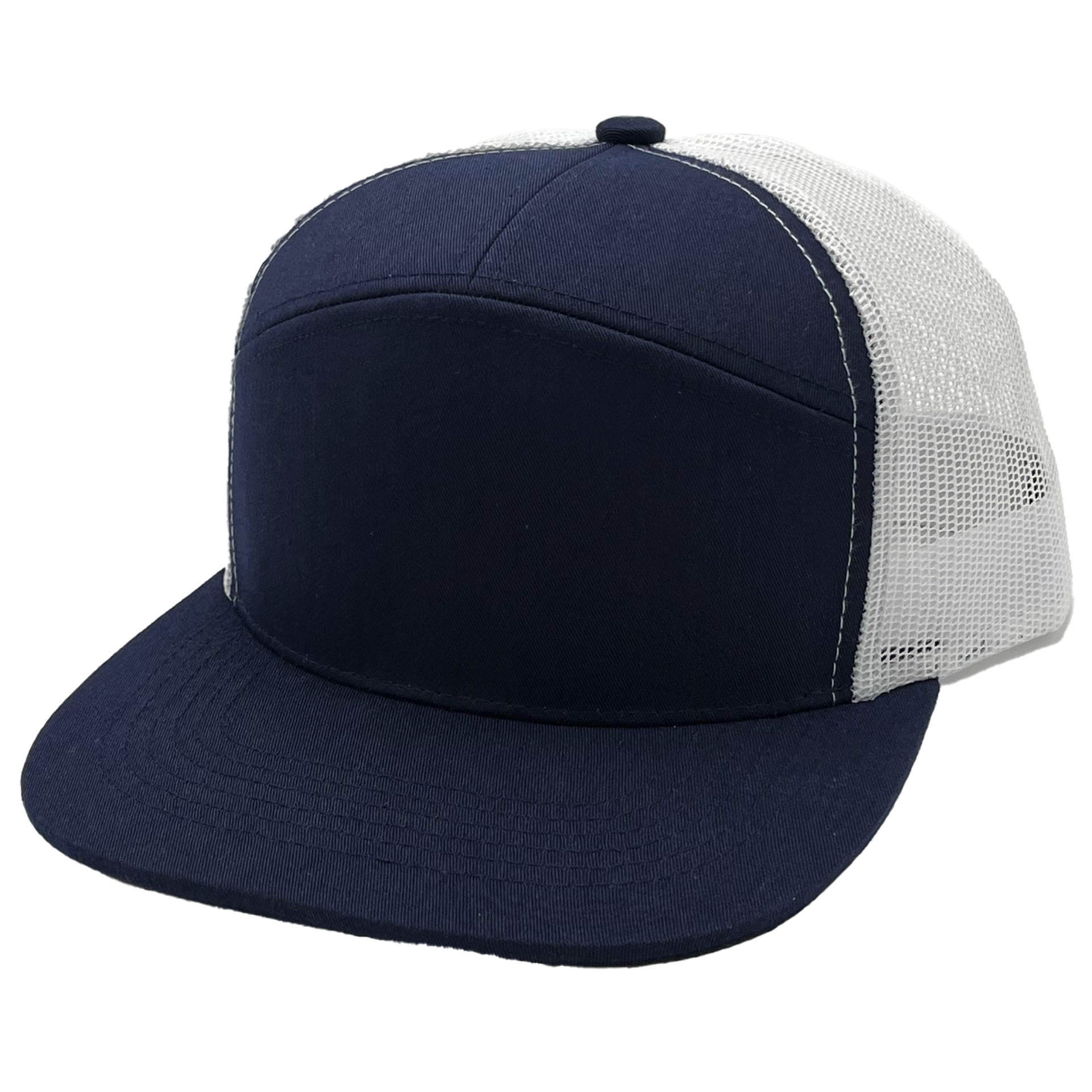 GNV-7005M - 7 Panels Mesh Flat Bill Cap Navy White One Size 7 PANELS CAP COTTON / POLYESTER FLAT hat HIGH PROFILE MESH nissi caps SNAPBACK STRUCTURED UNISEX