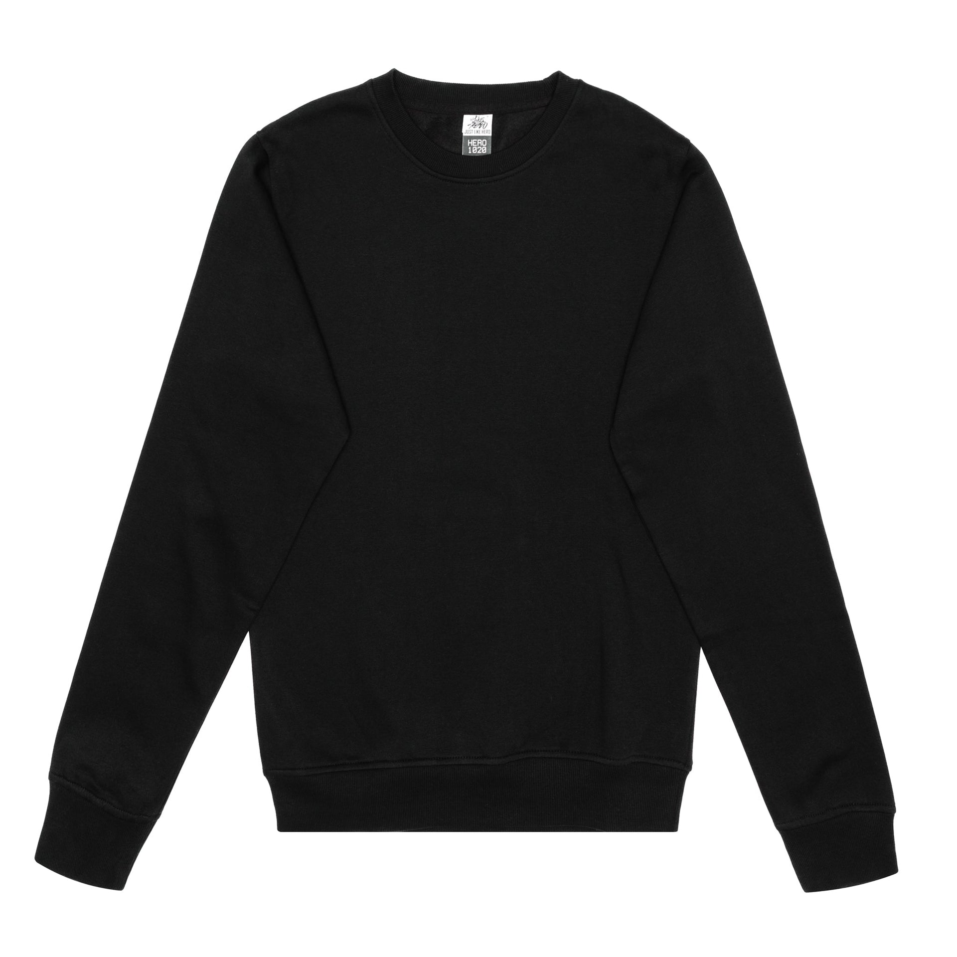 HERO-1020 Unisex Blank Crewneck Sweatshirt - Black 1020 Adult Black Crewneck HERO Tops Unisex