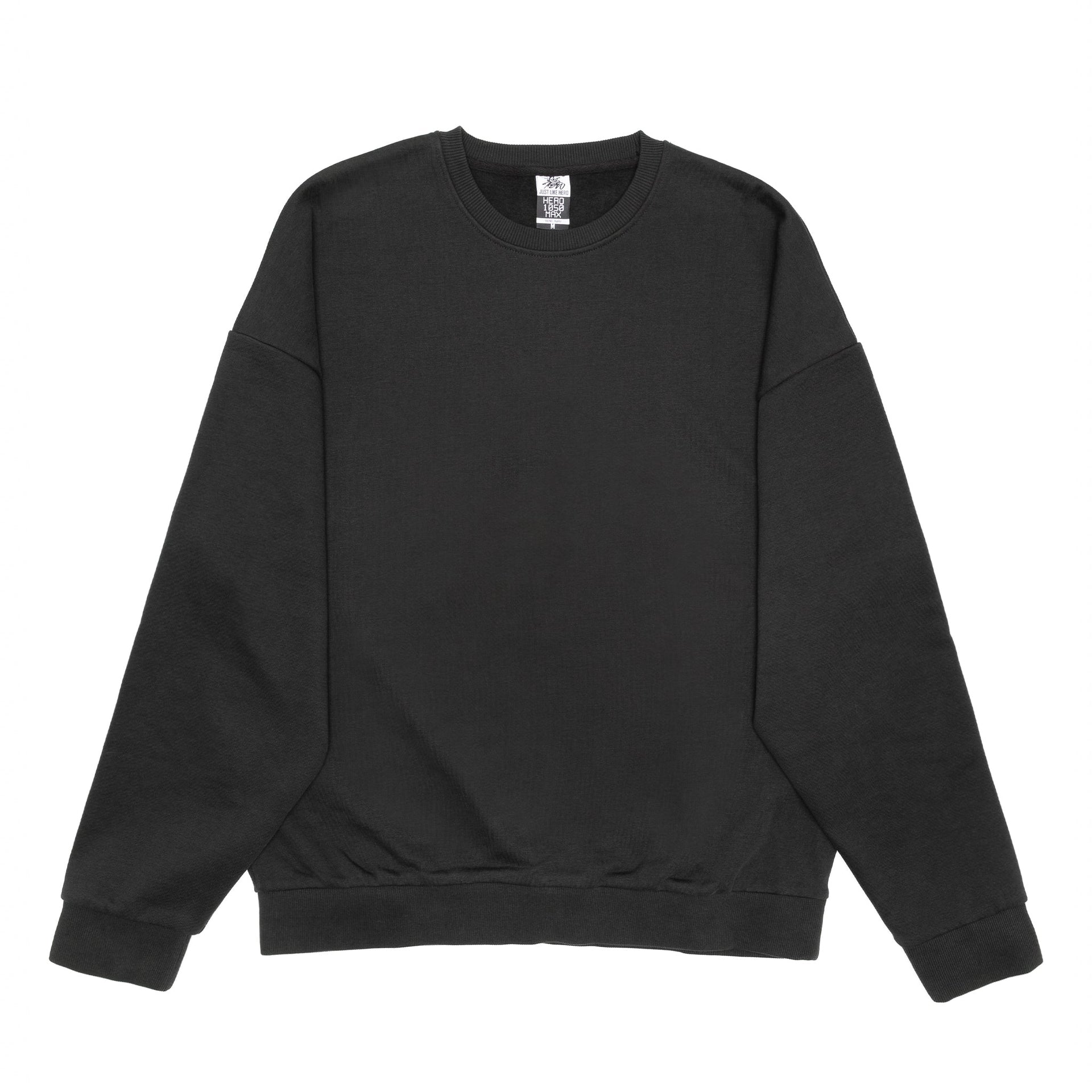 HERO-1050 MAX Unisex Blank Crewneck Sweatshirt - Off Black 1050M Adult Black Crewneck HERO MAX Tops Unisex