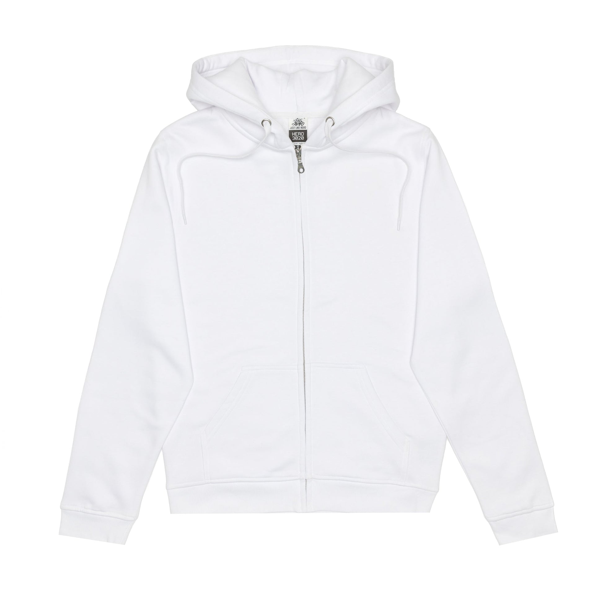 HERO-3020 Unisex Full Zip Hoodie - White 3020 Adult Full-Zip HERO Tops Unisex White