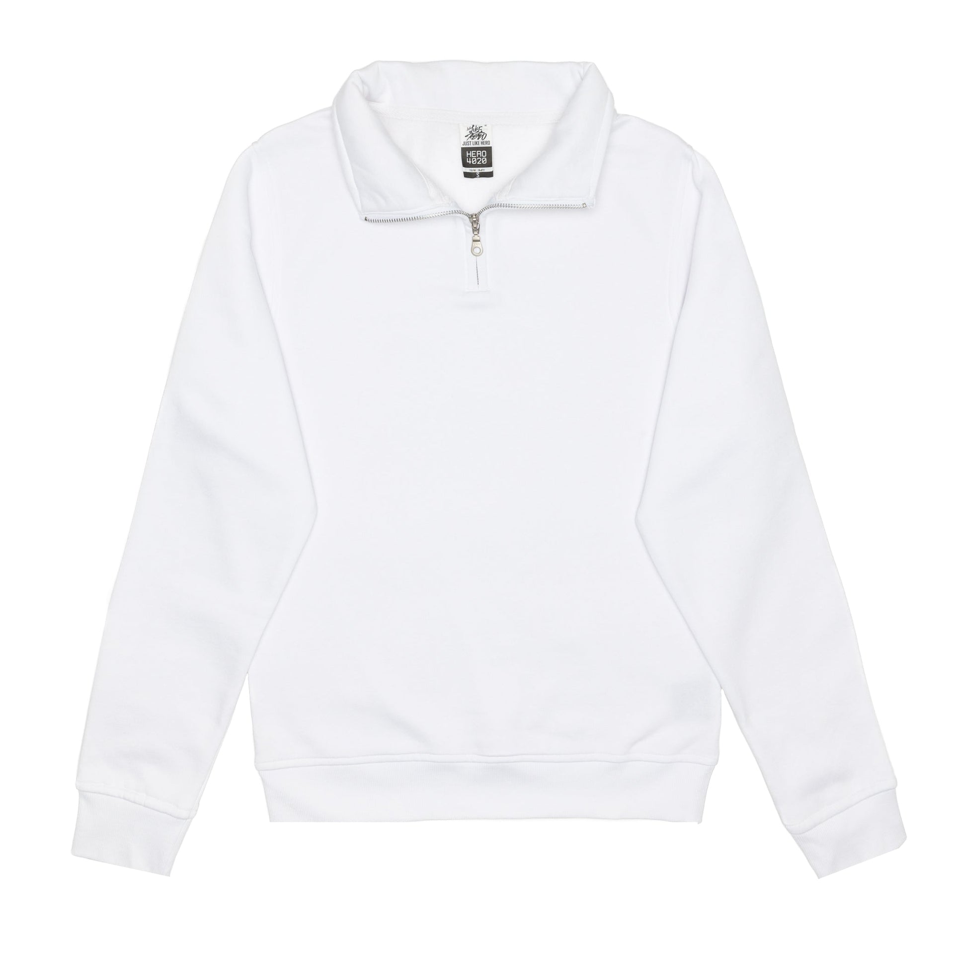 HERO-4020 Unisex Quarter Zip Sweatshirt - White 4020 Adult HERO Quarter Zip Tops Unisex White