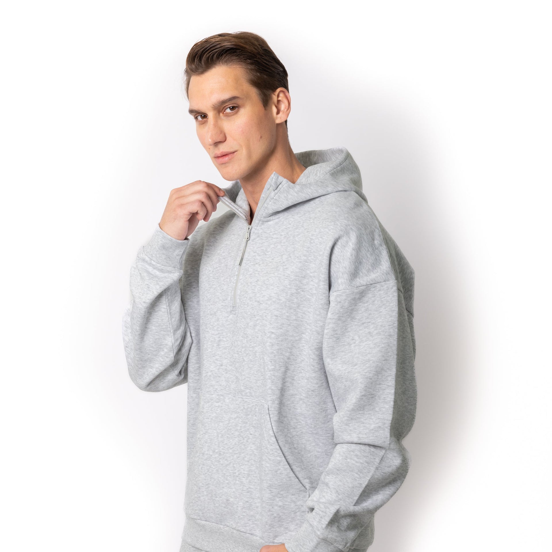 HERO-4220 Unisex Drop Shoulder Scuba 1/2 Zip Hoodie - Ash Heather 4220 Adult HERO Unisex