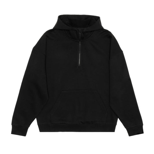 HERO-4220 Unisex Drop Shoulder Scuba 1/2 Zip Hoodie - Black