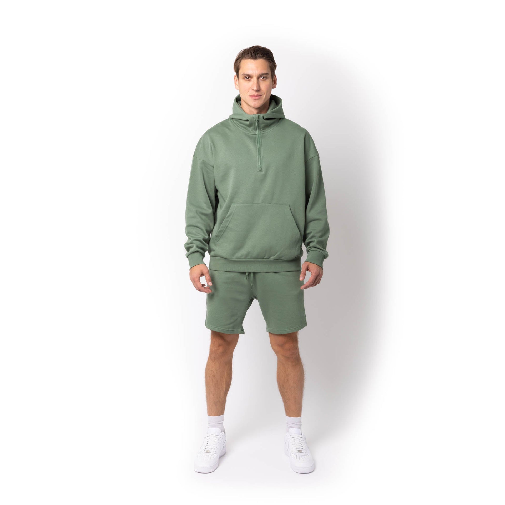 HERO-4220 Unisex Drop Shoulder Scuba 1/2 Zip Hoodie - Dusty Green 4220 Adult HERO Unisex