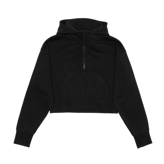 HERO-4220C Cropped Drop Shoulder Scuba 1/2 Zip Hoodie - Black