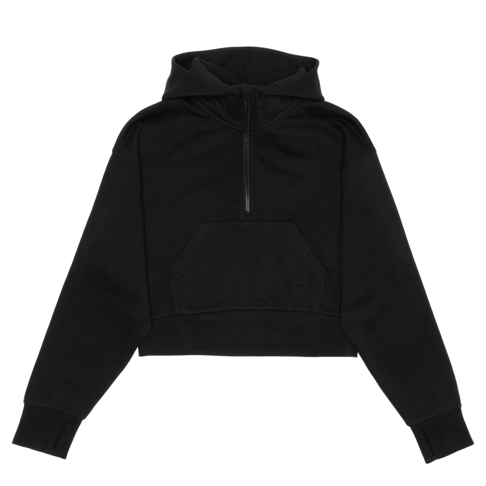 HERO-4220C Cropped Drop Shoulder Scuba 1/2 Zip Hoodie - Black 4220C Adult Black HERO Tops Unisex