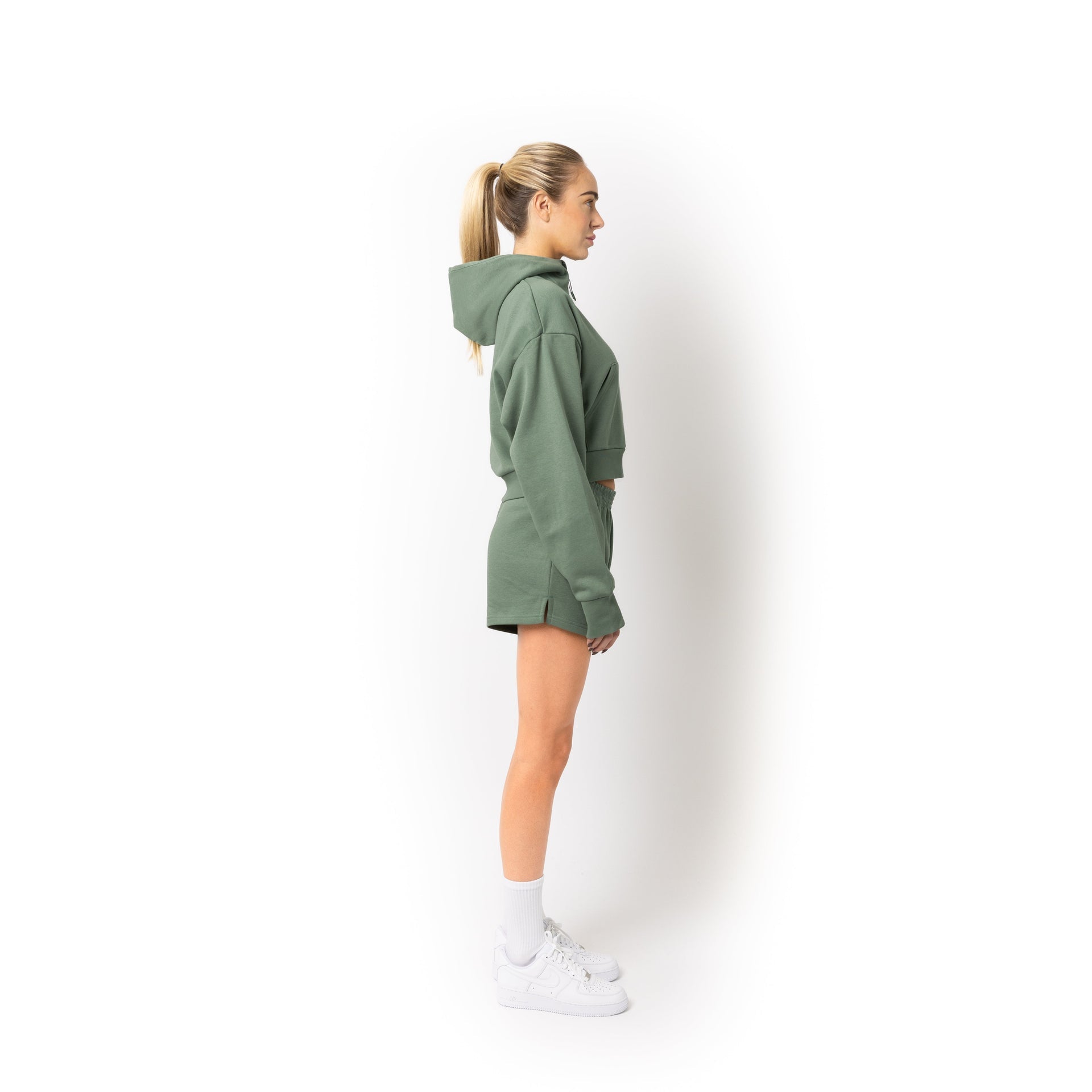 HERO-4220C Cropped Drop Shoulder Scuba 1/2 Zip Hoodie - Dusty Green 4220C Adult Black HERO Tops Unisex