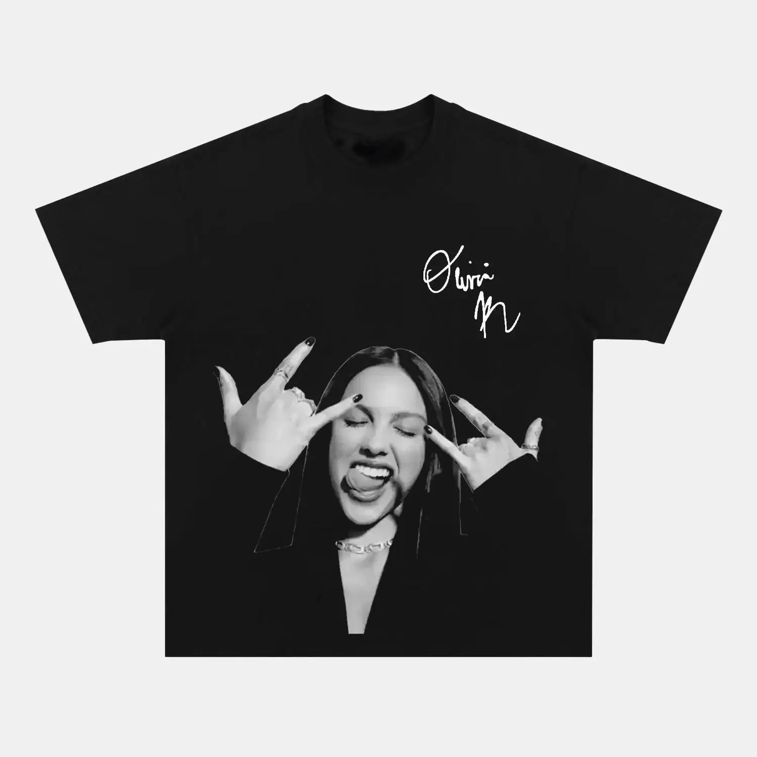 OLIVIA RODRIGO B&W TEE BLACK TEE MUSIC POP